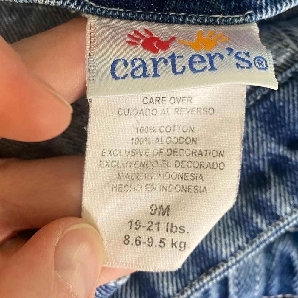 VTG Carter’s Sailboat Ahoy Embroidered Denim Overall Bibs Size 9 Months